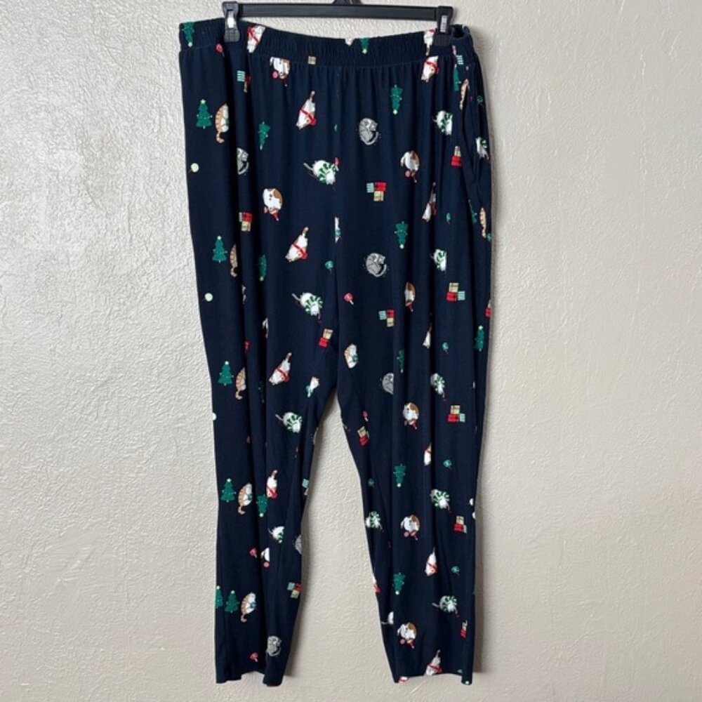 Sleep Chic Christmas Cats Holiday Pajama Pants Women’s Plus 2X Navy With Pockets